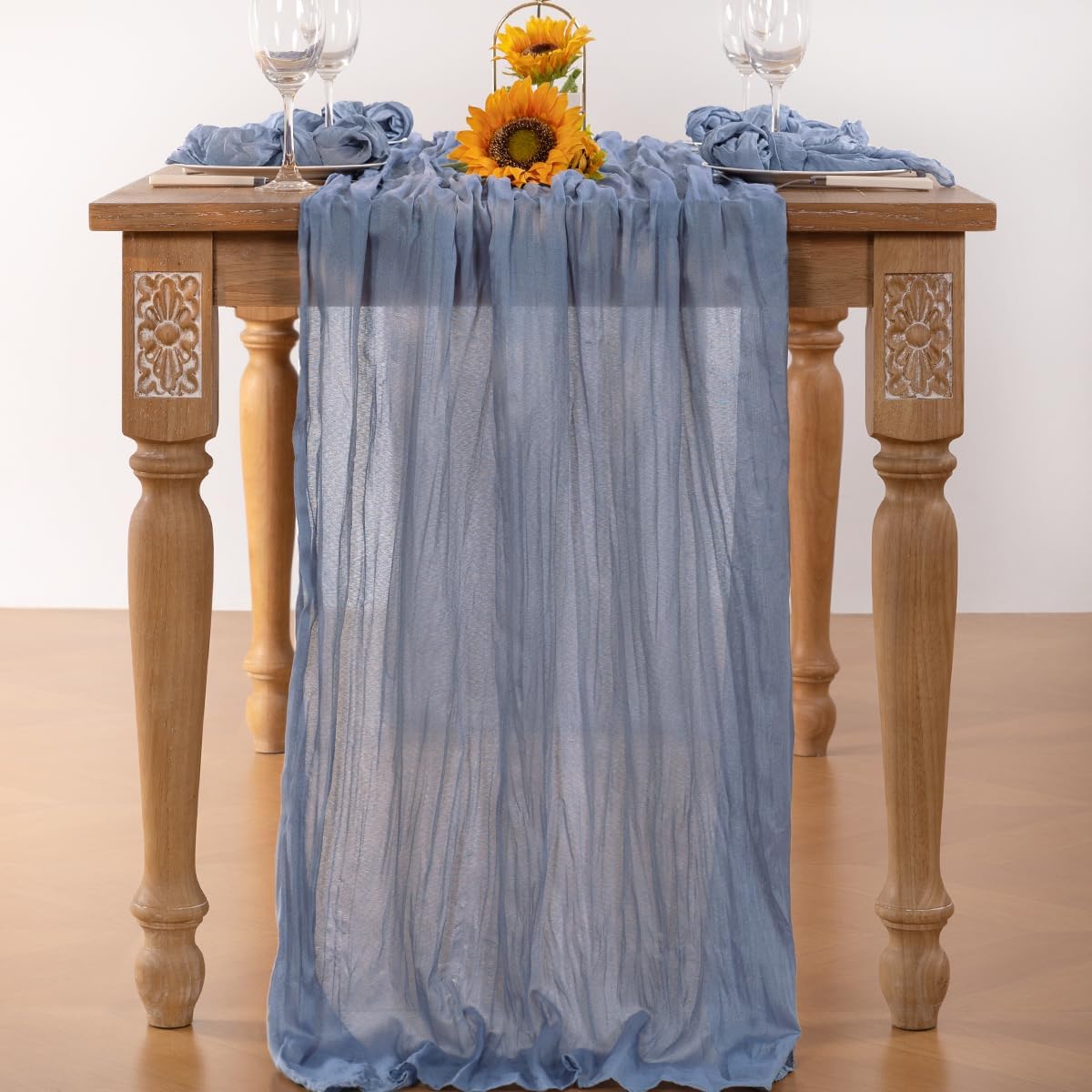 Dusty Blue Cheesecloth Table Runner 6 Pack Fall Table Runners Boho Gauze 120 Inches Blue Cheese Cloth Fall Table Decorations for Thanksgiving Marine Weddings Bridal Baby Shower Birthday Party