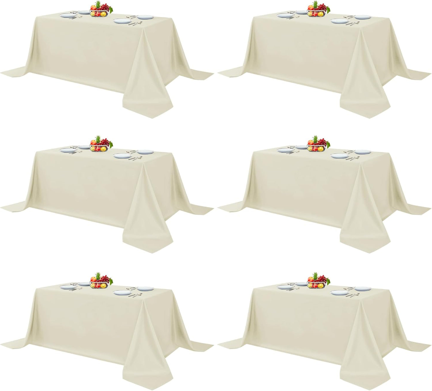 Fitable Elegant Rectangle Table Clothes, 6 Pack - 90 x 132 Inch, Ivory - Reusable and Washable Tablecloths, Polyester Fabric Table Covers for Wedding, Party, Banquet, Formal Events