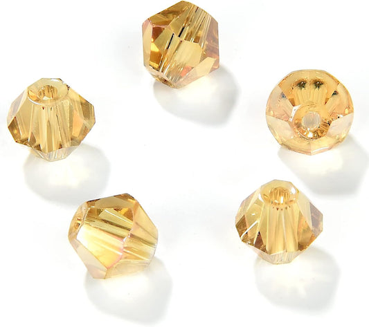 4mm Bicone 1800Pcs Gold Champagne AB Crystal Glass Beads Small Faceted Bicone Shape Crystal Glass Spacer Beads for Bracelet Necklace Decorative Hand Jewelry Making (Gold Champagne AB, 4MM)