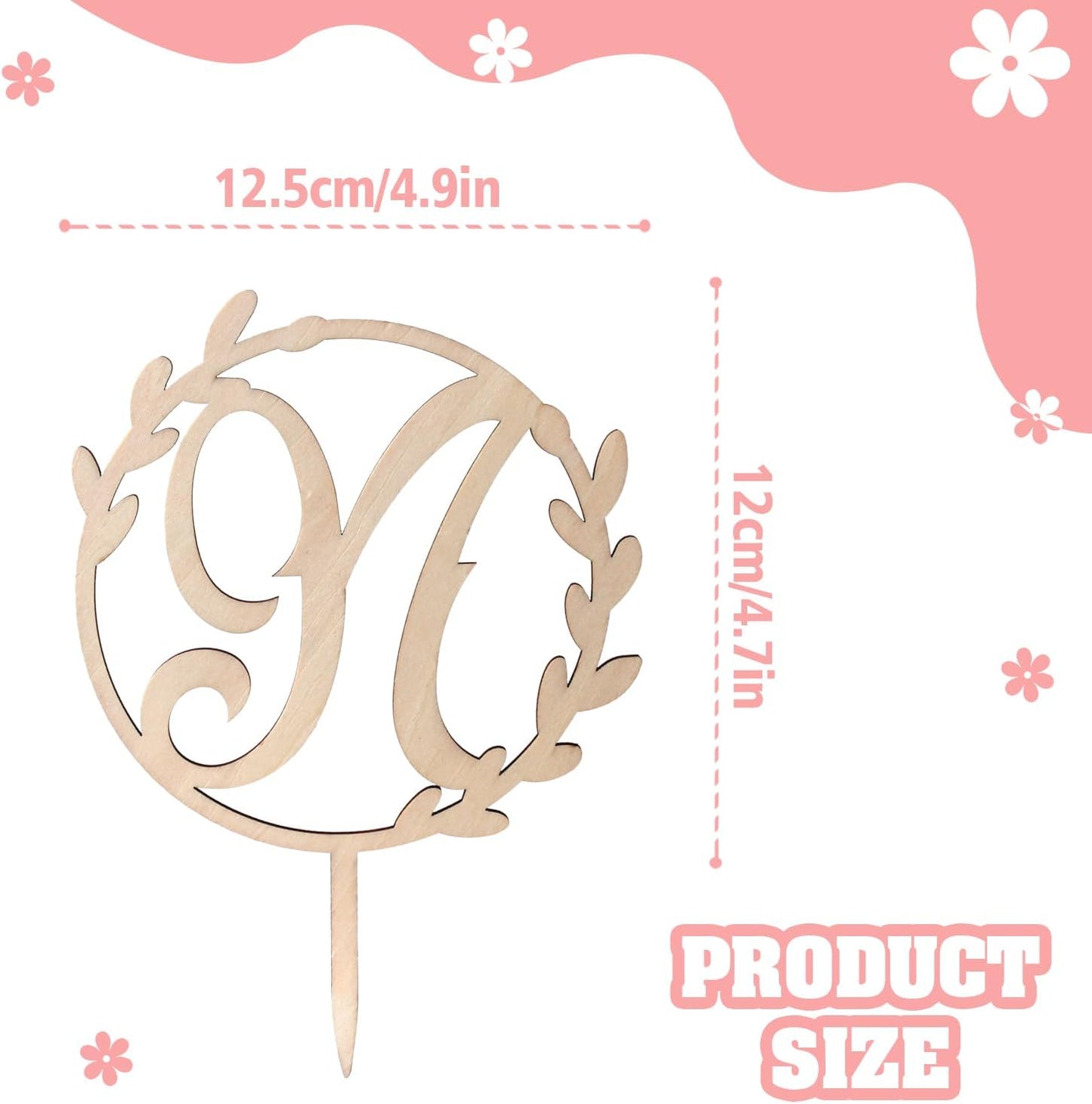 LINGTEER Personalized Inital Letter N Wooden Cake Topper Perfect for Birthday Rustic Wedding Party Keepsake Decoration