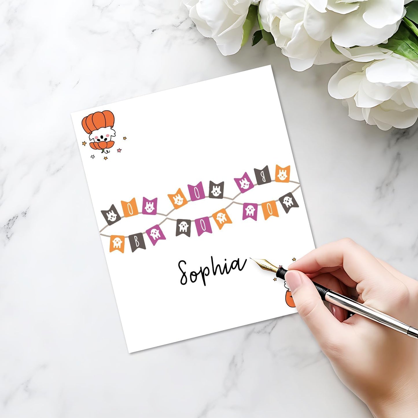 25 Pack Halloween Place Cards, Editable Name Cards for Table Setting, Boo Ghost Tent Cards Food Label for Dinner Party, Bridal Shower, Wedding, Baby Shower and Events -T38