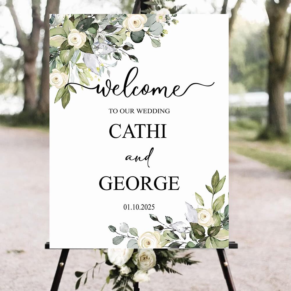 Welcome To Our Wedding Sign, Personalized Wedding Welcome Sign, Green Leaves Wedding Welcome Sign, Eucalyptus Wedding Sign, Bride Groom Wedding Gift, Custom Wedding Sign, Welcome Wedding Sign