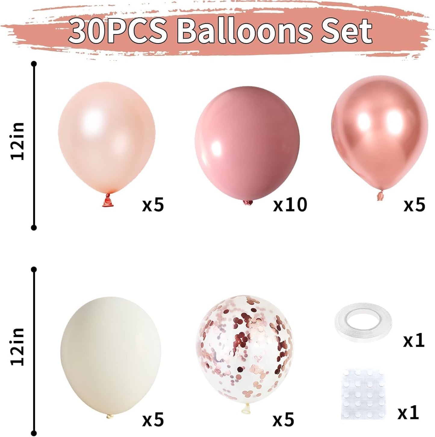 Dusty Pink Boho Blush Balloons, Metallic Rose Gold Retro Pink Ivory White Balloon, Nude Cream White Balloon and Confetti Balloons for Bridal Baby Shower Girls Birthday Wedding Decor Supply