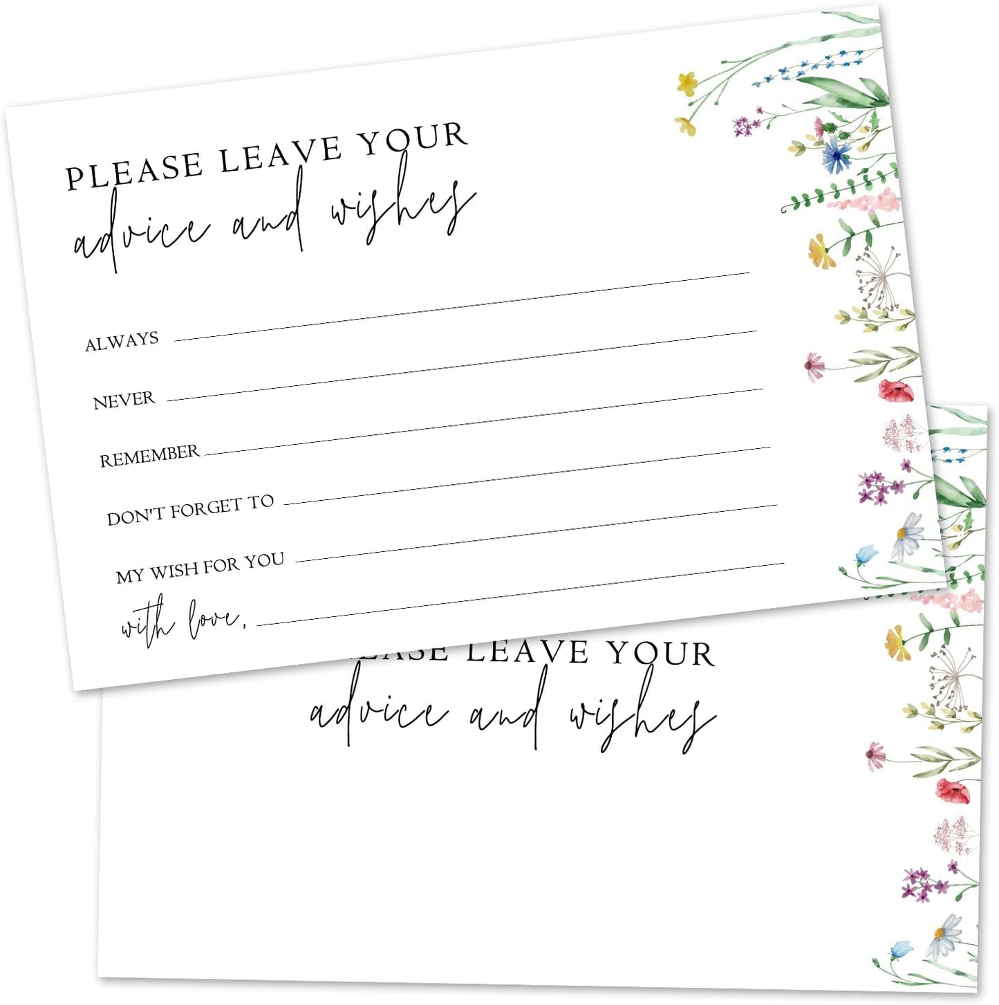 Wildflower Advice And Wishes Cards For The Mr And Mrs, Blank Well Wishes For Baby Shower, Bridal Shower And Graduation Party, Wedding Advice Cards 4x6, Pack of 25 -G15