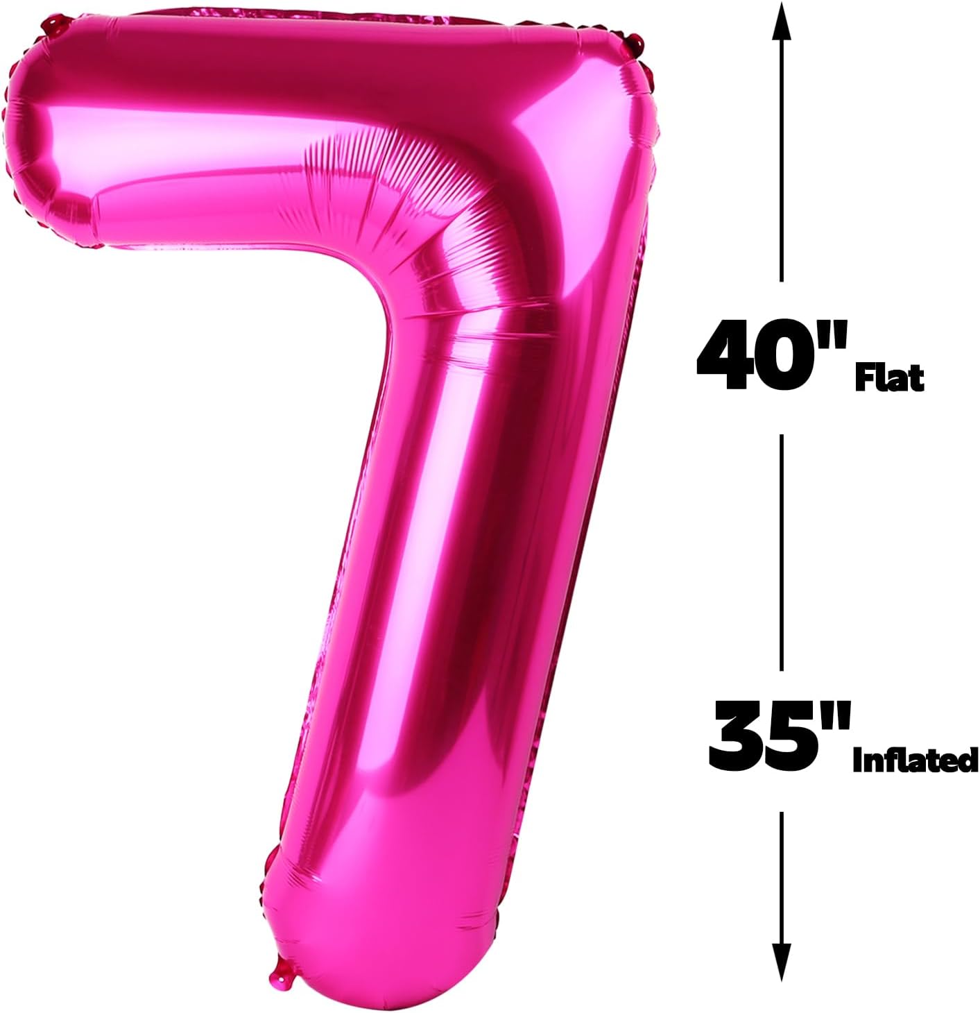 Hot Pink Number 7 Birthday Balloon 40 Inch, Digital Balloons for 7 17 27 70 77 Party Celebration Decorations Supplies, Mylar Foil Numbers Balloon for Seven Wedding Anniversary