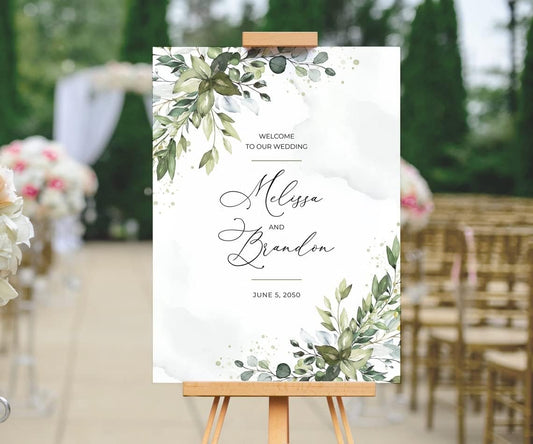 Greenery Wedding Welcome Sign, To Our Wedding Signs
