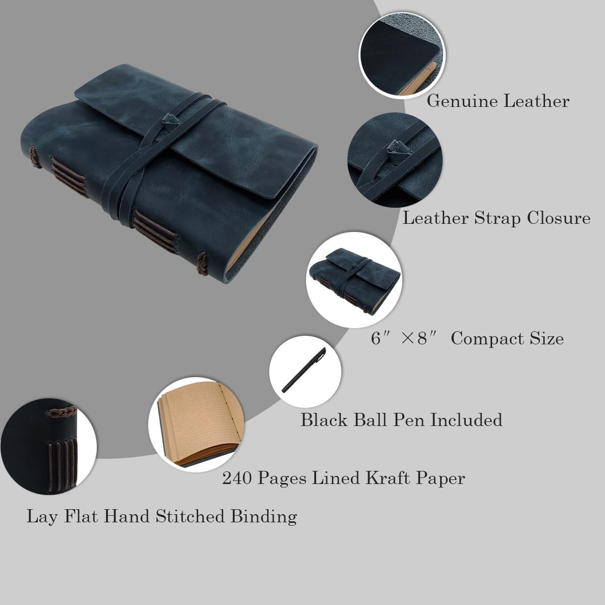 Blue Notebook Journal - Best Genuine Leather Journaling for write A5 Size Diary 6.2x8.5 Inch,Notepad For Man,Women,Vintage,Gifts,Work,Study,Personal,Dark Blue