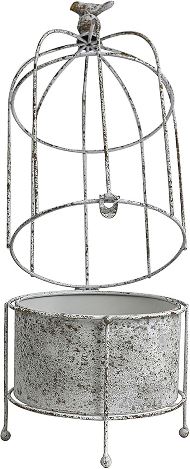 Vintage Rustic Birdcage Planter Stand, Farmhouse Distressed Decorative Metal Round Plants Holder, Outdoor Garden Flower Pot for Climbing Plants, Home Patio Yard Balconies Decor
