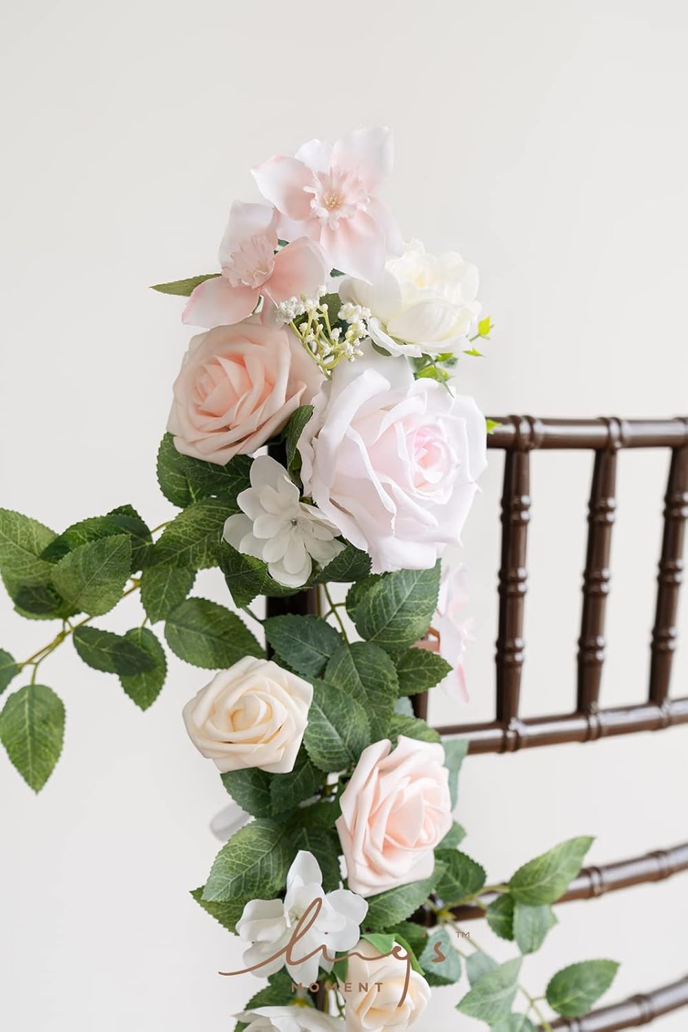 Ling's Moment 10pcs Wedding Chair Decorations Aisle Floral Swag Artificial Pew Flowers Hanging Garland Blush Pink & Cream For Ceremony Reception Church Rose Floral Faux Arrangement Party Outdoor Decor