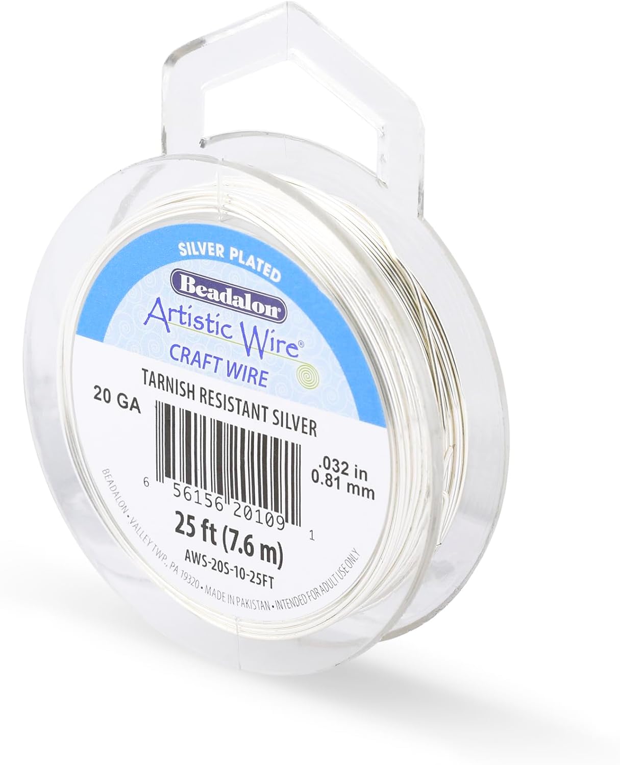 Artistic Wire, 20 Gauge Silver Plated Tarnish Resistant Colored Copper Craft Wire, Tarnish Resistant Silver, 25 ft