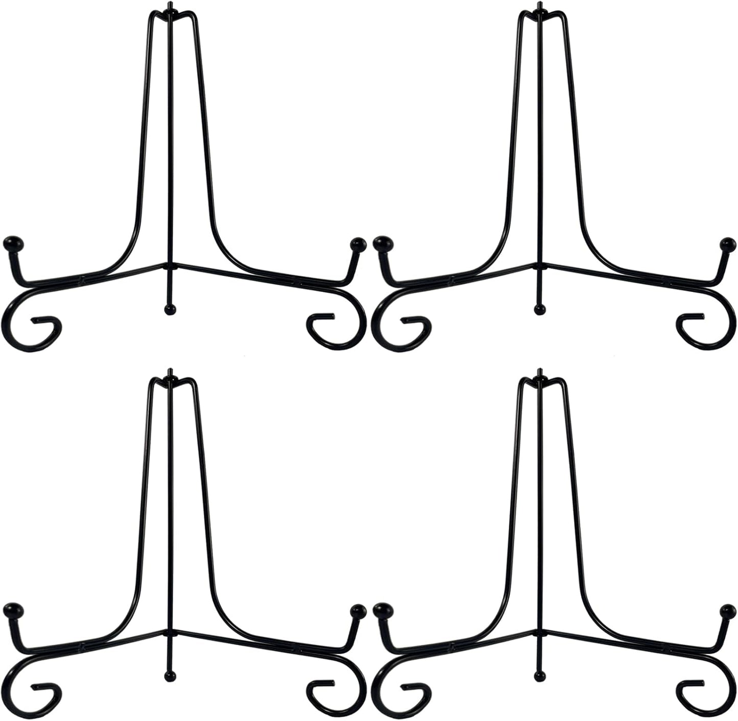 4PCS Premium Black Iron Plate Stands for Display, 8 Inch, Decorative Solid Metal Plate Holders for Displaying, Mini Easel, Frame, Book, Card, Plaque, Bowl, Picture Stands