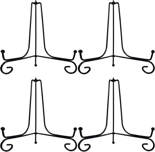 4PCS Premium Black Iron Plate Stands for Display, 8 Inch, Decorative Solid Metal Plate Holders for Displaying, Mini Easel, Frame, Book, Card, Plaque, Bowl, Picture Stands