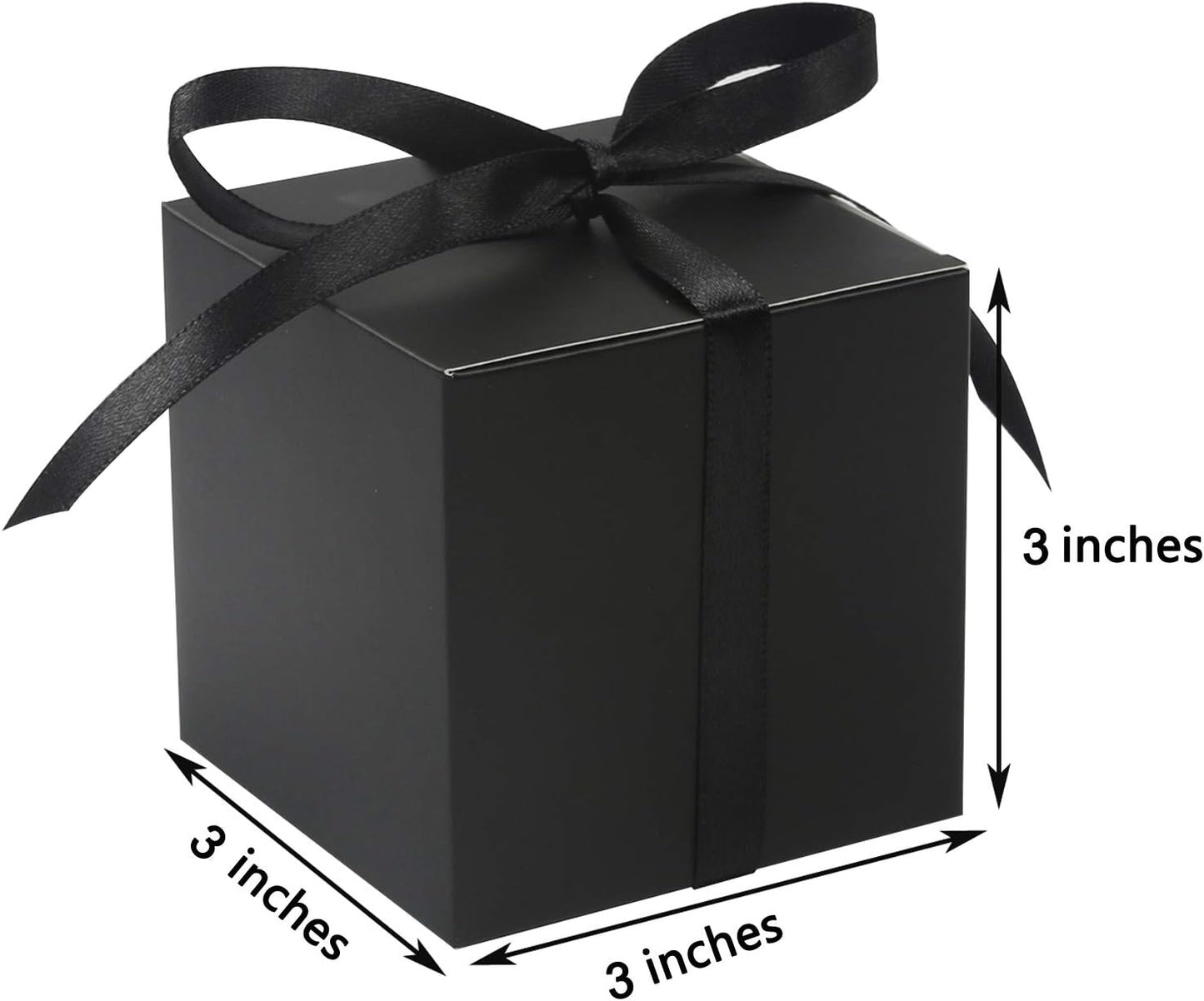 COTOPHER 100pcs Wedding Favor Boxes, Paper Gift Boxes 3x3x3 Inches Small Gift Boxes with Ribbons Small Boxes for Gifts, Crafting, Cupcake, Candy, Bridesmaid Proposal Boxes，Easy Assemble Boxes (Black)