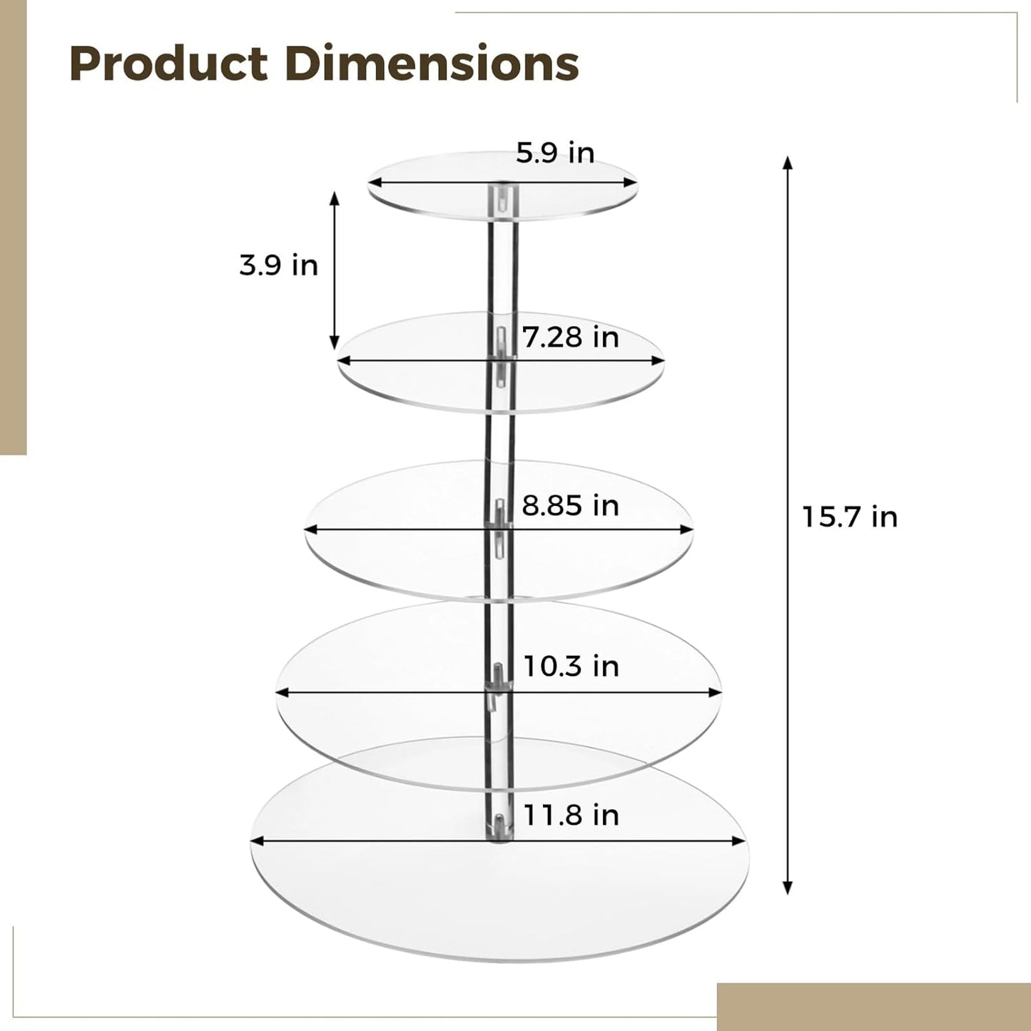 OMISTAR 5-Tier Acrylic Cupcake Stand, 15.7 in / 40 cm Wedding Cake Stand, Acrylic Cupcake Tower Holder, Dessert Display for Party, Birthday, 11.8 in / 30 cm Base, Transparent