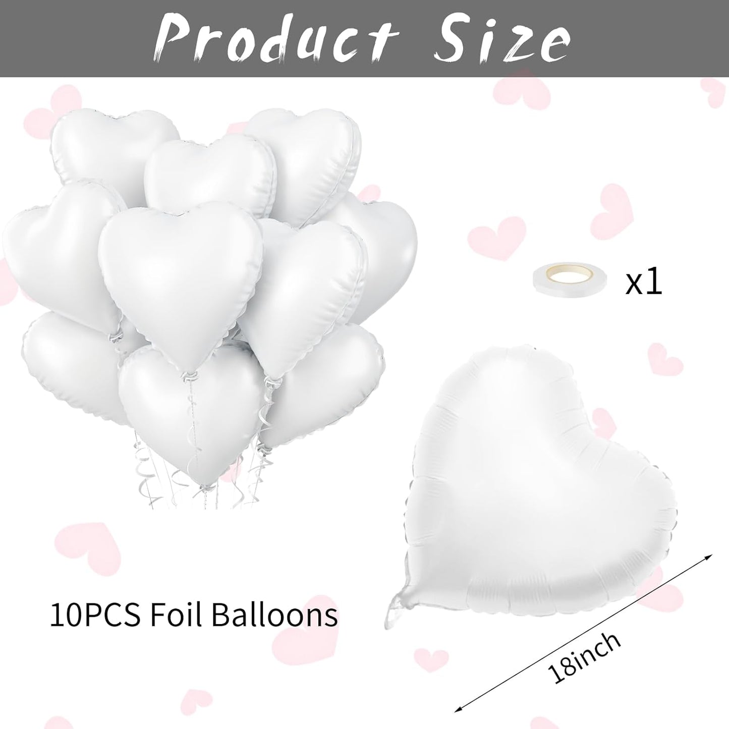 Biapian White Heart Balloons Helium, 10PCS White Foil Heart Shape Balloons Valentines 18inch Metallic White Foil Balloon for Helium Valentine Decorations for White Wedding, Brithday Party, Anniversary