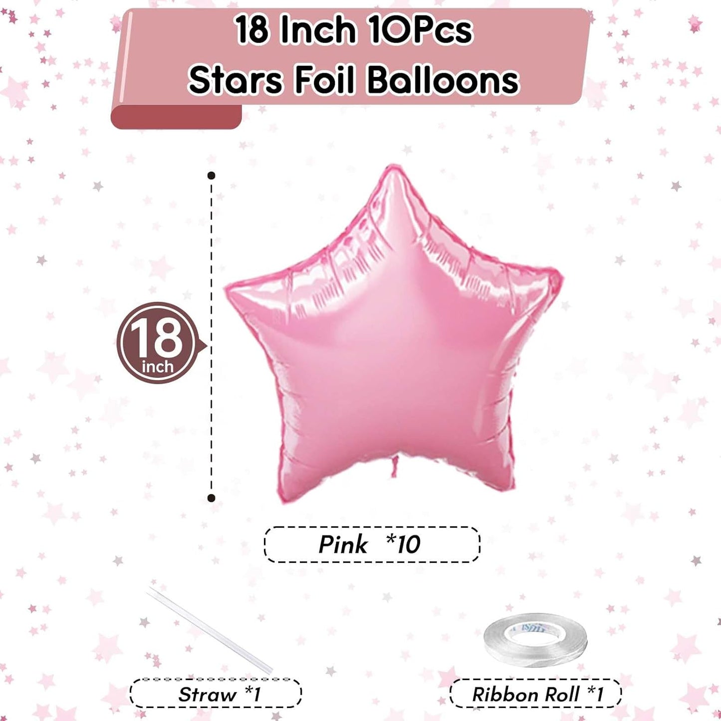 Star Foil Balloons, 18 Inch Light Pink Aluminum Foil Stars - 10 Pcs Pastel Pink Pentagram Balloons for Girls Women Birthday Wedding Baby Shower