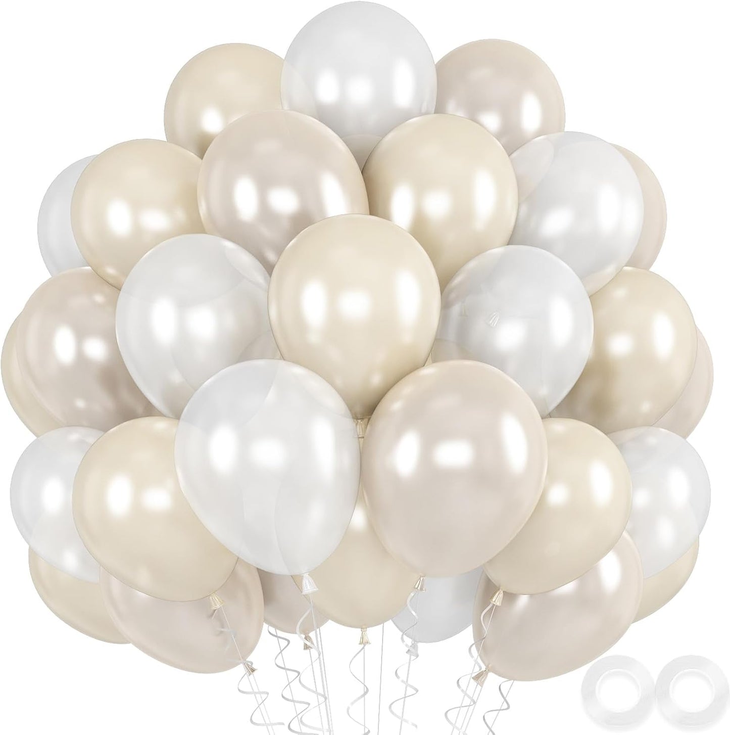 Pearl Balloons, 52 PCS 12 Inch Pearl white Double-Stuffed Balloons, White Pearl Sand White Double-Stuffed Ivory Latex Balloon for Birthday Baby Shower Wedding Bridal Party Decoration