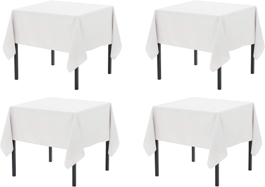 Pomp Pure White 52" x 52" Poplin Polyester Tablecloth (4 Pack) | Wrinkle + Stain Resistant Easy Care Premium Fabric | Fits Square or Round Table