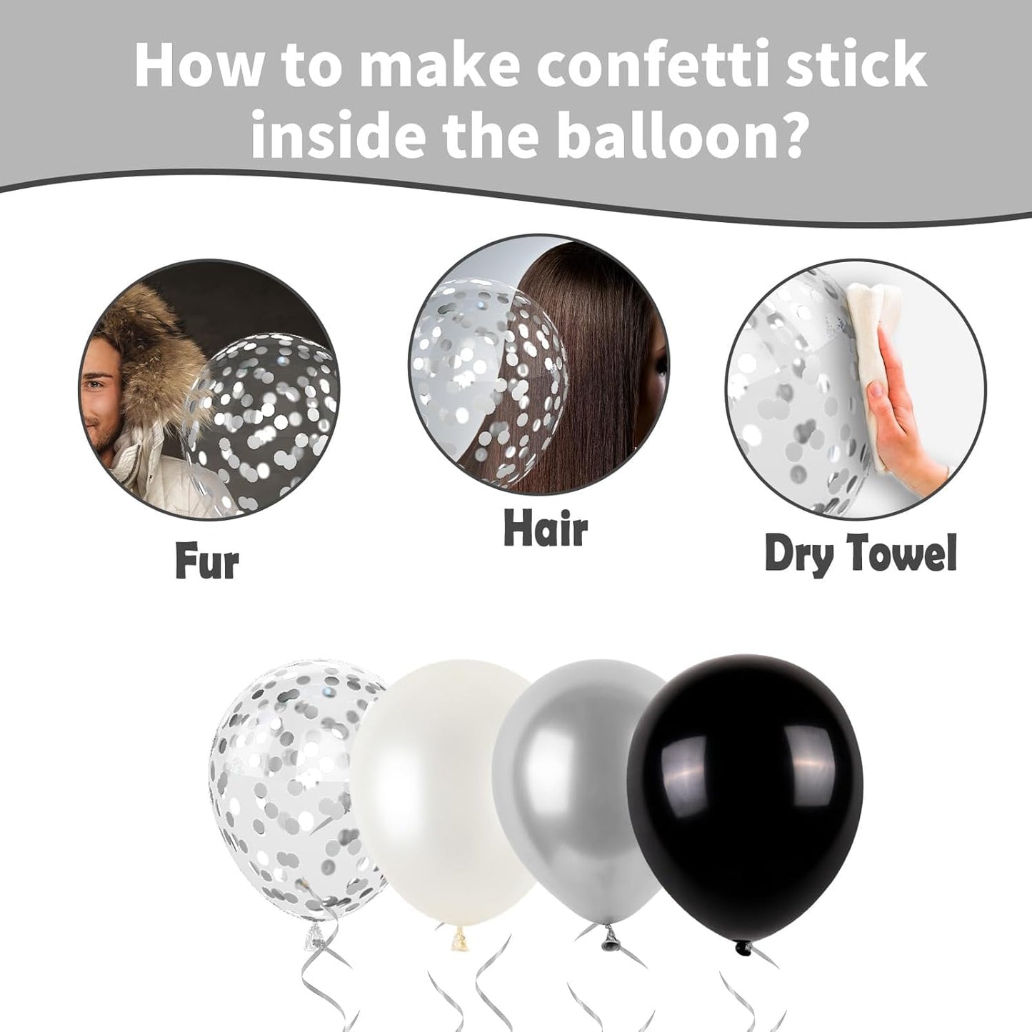 Black and Silver Balloons, Metallic Silver and Black Balloons Pearl Silver Confetti Balloons Party Balloons Chrome Latex Balloons for Kids Adults Birthday Wedding Baby Shower Graduation