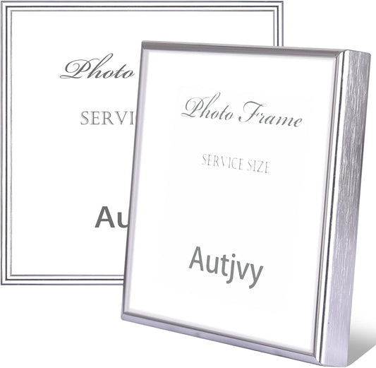 6x6 Picture Frame Set of 2, Silver Modern Simple Thin Aluminum Metal Square Photo Frames with HD Glass, Display for Tabletop and Wall, 2 Pack