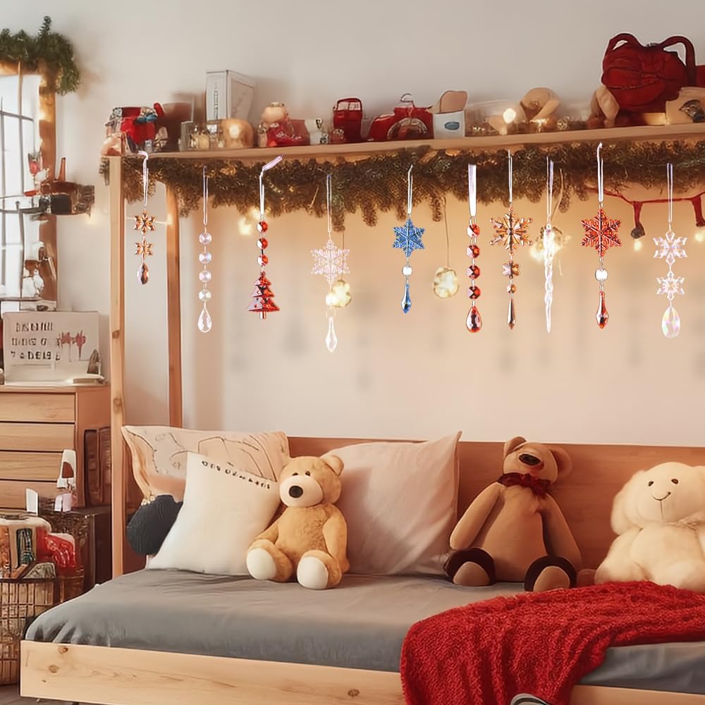 Lanpn 26PCS Christmas Ornaments Crystal Christmas Tree Decoration, Hanging Clear Acrylic Snowflake Icicle Drop Pendants for Xmas Winter Outdoor Indoor Party Decoration Transparent