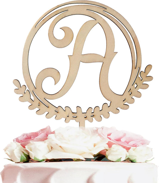 LINGTEER Personalized Inital Letter A Wooden Cake Topper Perfect for Birthday Rustic Wedding Anniversary Party Keepsake Decoration