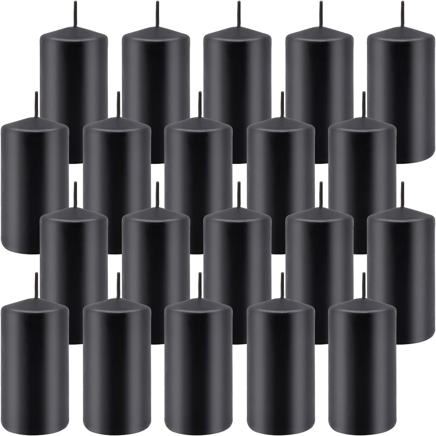 Set of 20 | 2-Inch Wide x 4-Inch Tall Black Pillar Candles - Elegant Décor for Home, Events, and Celebrations - Deep Black Finish