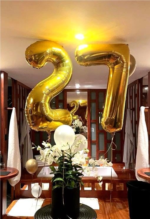 Gold Number 27 72 Birthday Balloon 40 Inch, 27 72 Party Celebration Decorations Supplies, Mylar Foil Numbers Balloons for 27 72 Wedding Anniversary