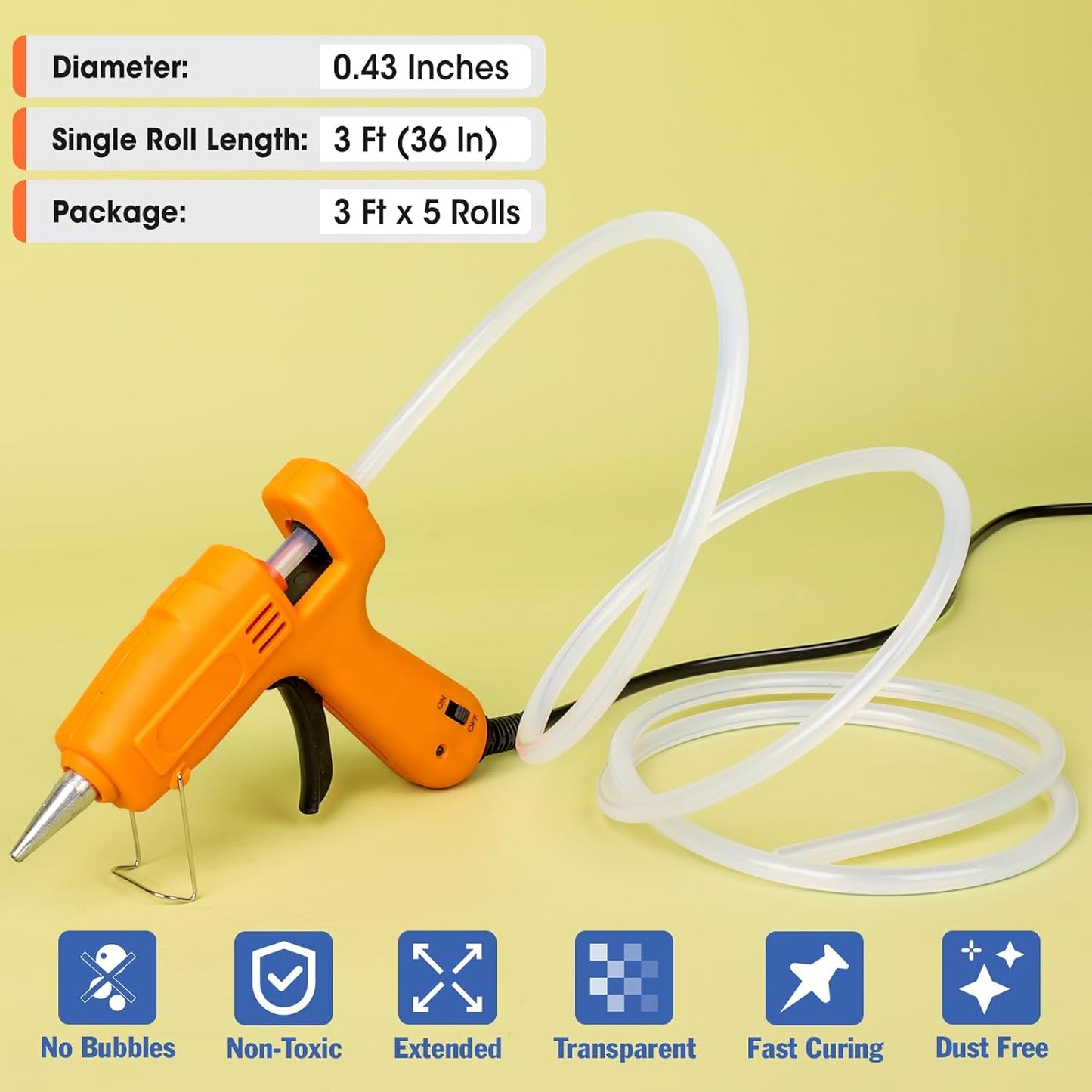 5 Rolls Hot Glue Sticks, Full Size 3 FT Long x 0.43" Diameter Glue Sticks for Glue Gun, Widely Used in Wood, Metal, Glass, Plastic, and More