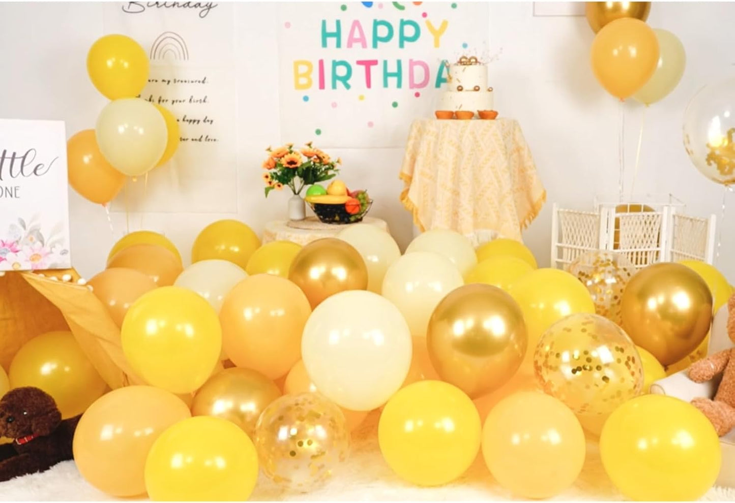 Paready Yellow and Gold Balloon Set - 50Pcs 12 Inch Metallic Gold Confetti and Light Lemon Latex Balloons for Baby Shower, Bee Party, Sunflower Fall Birthday Decorations