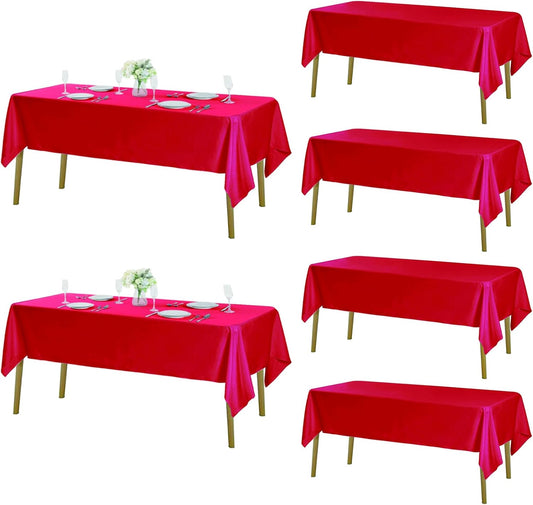 Fokitut 6 Pack Rectangle Tablecloth, 60x120 Inch, Stain Resistant and Wrinkle Polyester Table Cloth, Fabric Table Cover for Kitchen Dining, Wedding, Party, Holiday Dinner-Red