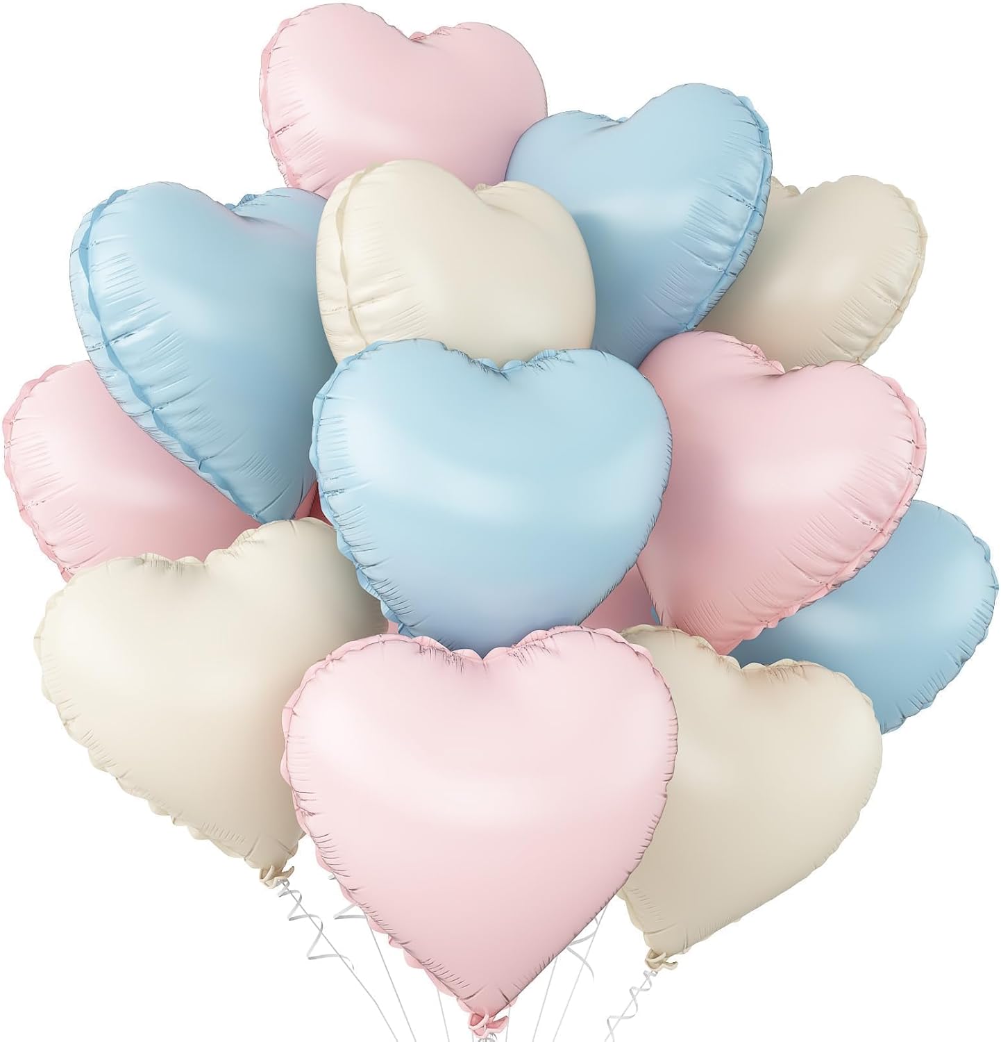 Pink Blue Heart Balloons,12Pcs 18Inch Cream White Baby Pink Blue Heart Shaped Foil Helium Balloons for Baby Shower Birthday Anniversary Wedding Gender Reveal Party Decorations