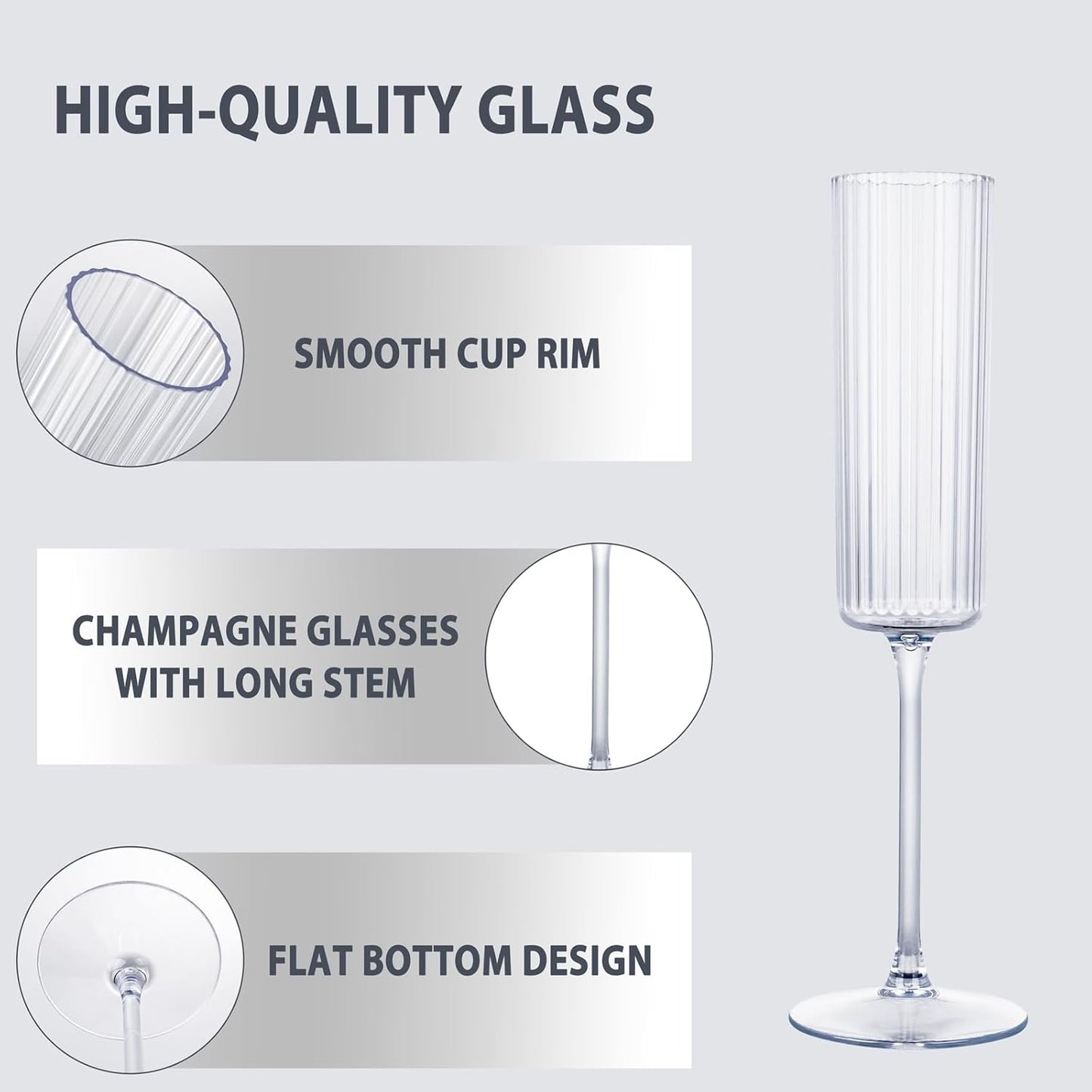 Ciaell 24 Pack Plastic Champagne Flutes - 6oz Ribbed Disposable Champagne Glasses - Clear Vintage Mimosa Glasses with Long Stem, Elegant & Lightweight for Weddings, Birthdays, Parties