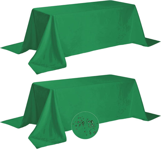 Fokitut 2 Pack Waterproof Rectangle Tablecloth, 90x132 Inch, Stain Resistant and Wrinkle Polyester Table Cloth, Fabric Table Cover for Kitchen Dining, Wedding, Party, Holiday Dinner-Emerald