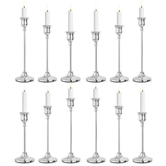 CHILL RECIPE Silver Taper Candle Stick Holders Tall Candle Holder, Vintage Candlesticks Holder Bulk for Home Decor Table Centerpiece Dining Party Festival Decorations (4 Set 12Pcs)