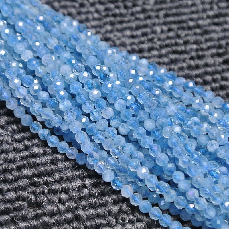 Song Xi 180pcs 2mm Natural Aquamarine Gemstone Beads Faceted Round Loose Stone Beads for Jewelry Making