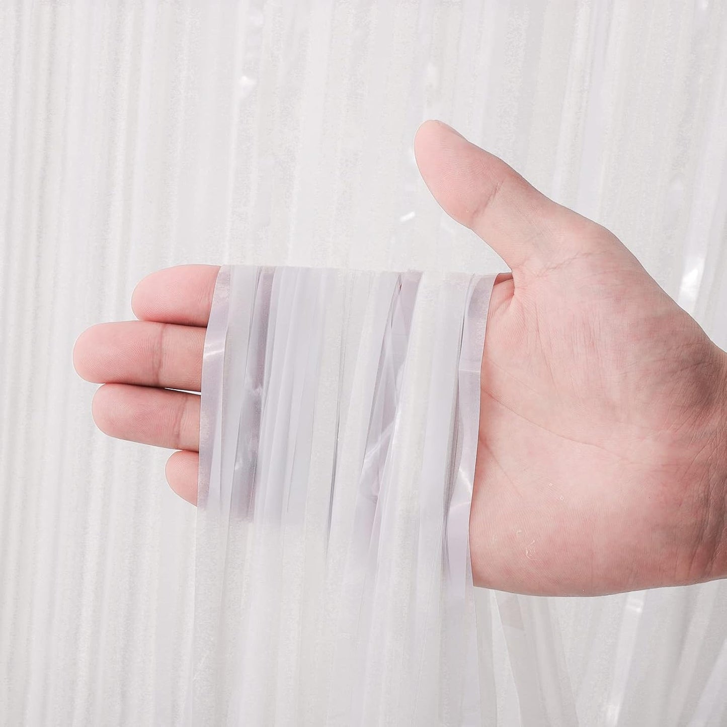 3 Pack 3.3x8.2 Feet White Foil Fringe Backdrop Curtains, Tinsel Streamers Birthday Party Decorations, Fringe Backdrop for Graduation, Baby Shower, Gender Reveal, Disco Party