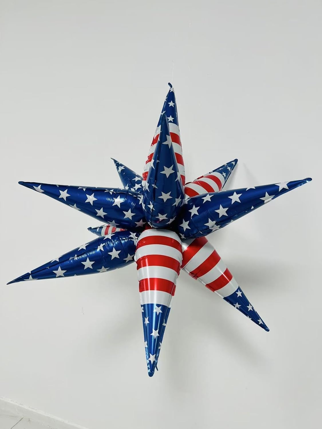 3pcs 26inch 3D July Fourth Explosion Star foil balloon, American Flag theme Foil Cone star burst Balloons for Birthday Wedding New Year Party Event