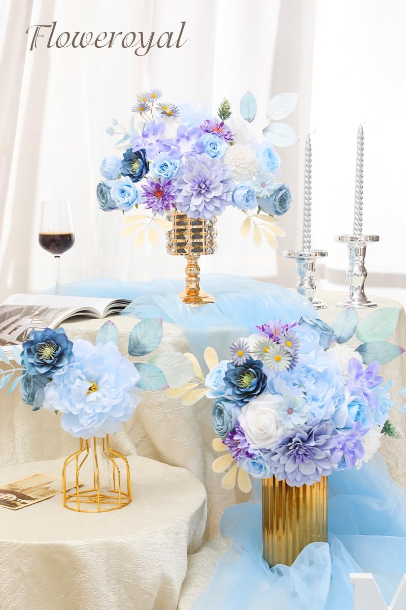 Floweroyal Artificial Flowers Combo Purple Flowers Mix Silk Flowers Dahlia Roses with Stems for DIY Wedding Bridal Bouquets, Baby Shower, Floral Arrangement, Table Centerpieces, Home Decorations.