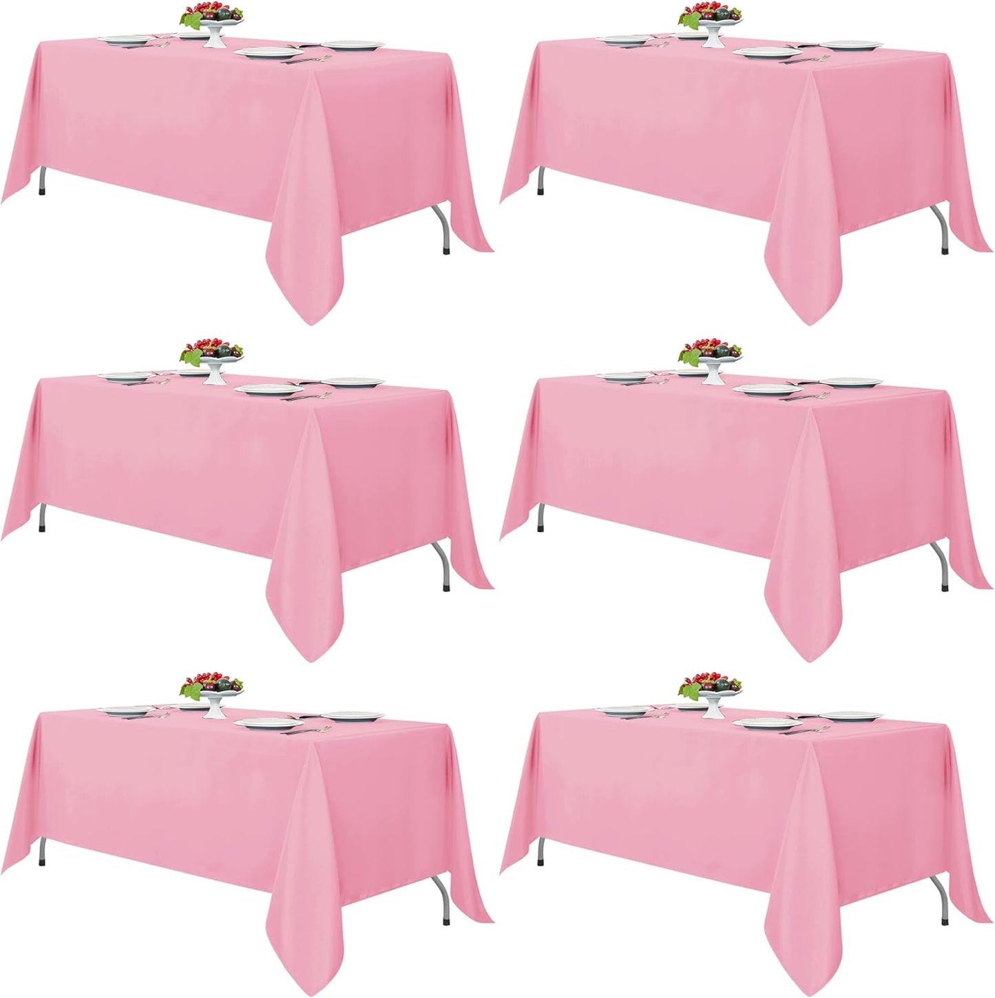 Fitable Pink Rectangle Tablecloths for 6 Foot Tables, 6 Pack - 70 x 108 Inches - Stain Resistant and Washable Table Clothes, Polyester Fabric Table Covers for Wedding, Party, Banquet, Buffect