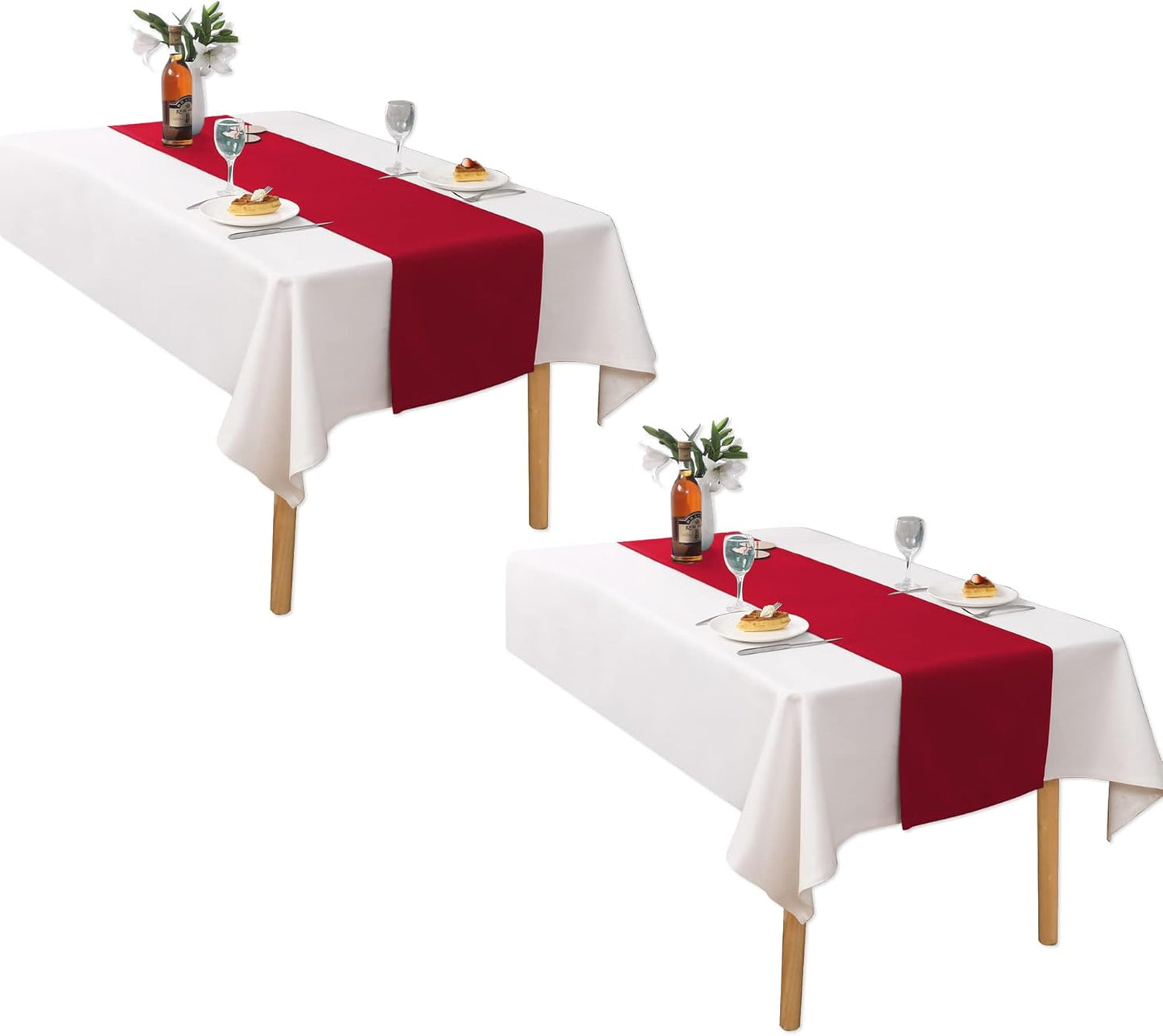 DUALIFE 2 Pack Table Runner 14 x 72 Inch Long Table Cloth Table Runners for Wedding Engagement Banquet Graduations Birthday Party Decorations, Red