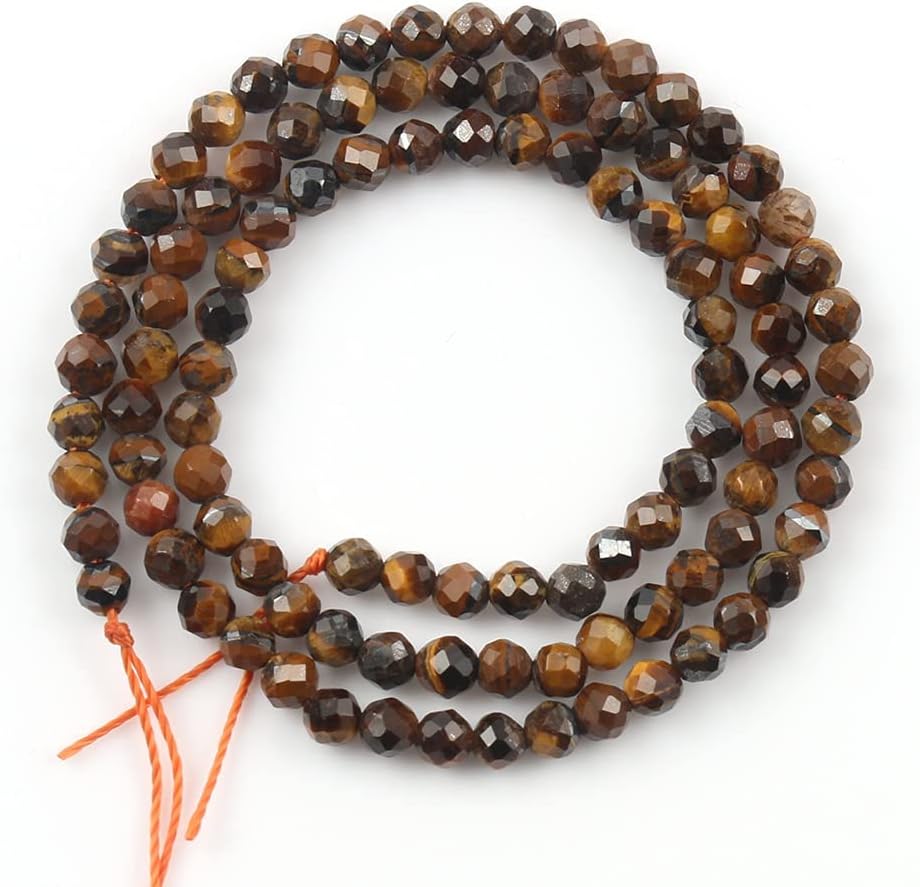 Song Xi 120pcs 3mm Natural Yellow Tiger Eye Gemstone Beads Faceted Round Loose Stone Beads for Jewelry Making