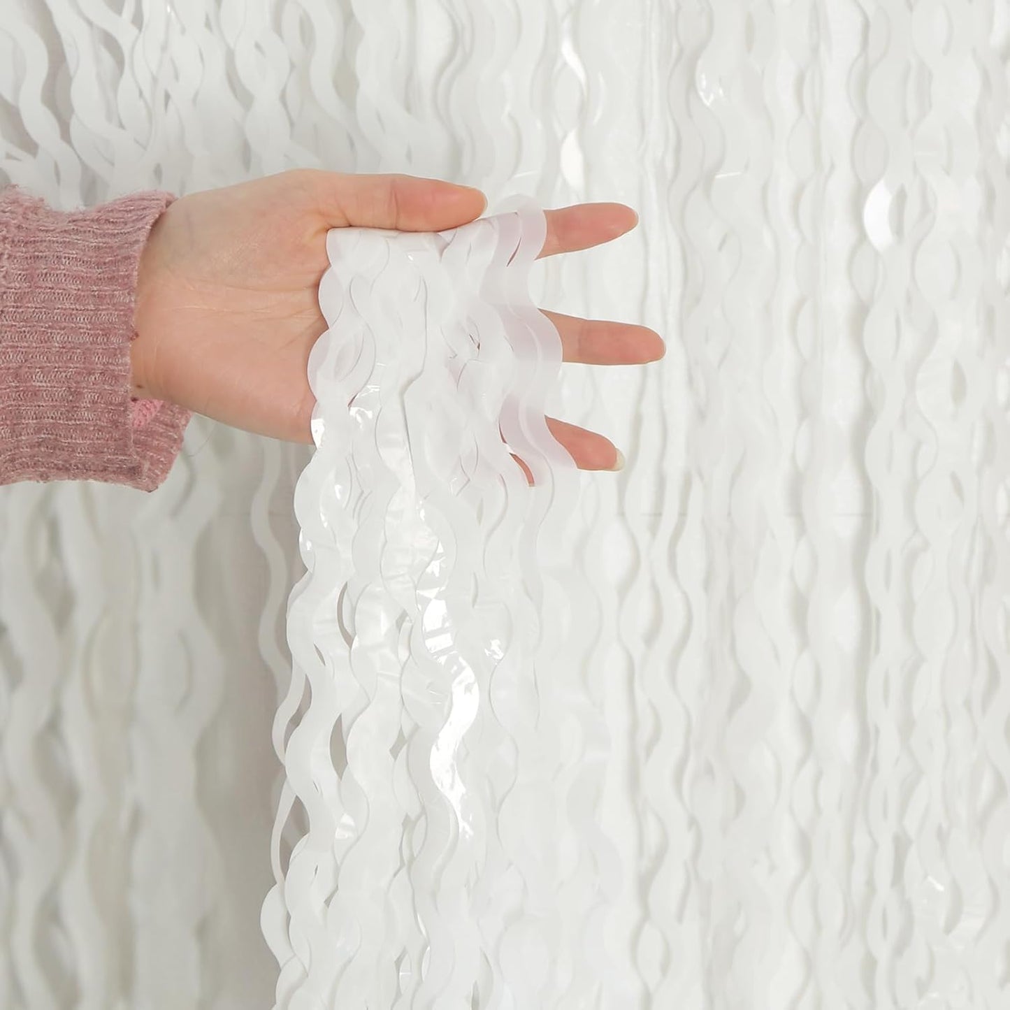 4 Pack White Door Streamers Foil Backdrop - 3.3x6.6ft Metallic Tinsel Foil Fringe Curtains Photo Booth Backdrop for Party Decoration