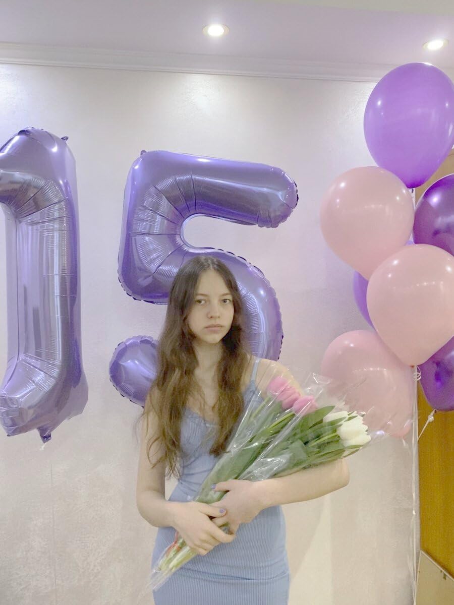 Large Lavender 40 Inch Birthday Number 5 Balloon, Lilac Five 5th 15 25 35 50 55 Birthday Anniversary Celebration Decorations, Foil Mylar Helium Numbers 5 Balloons Girl Boy Party Supplies