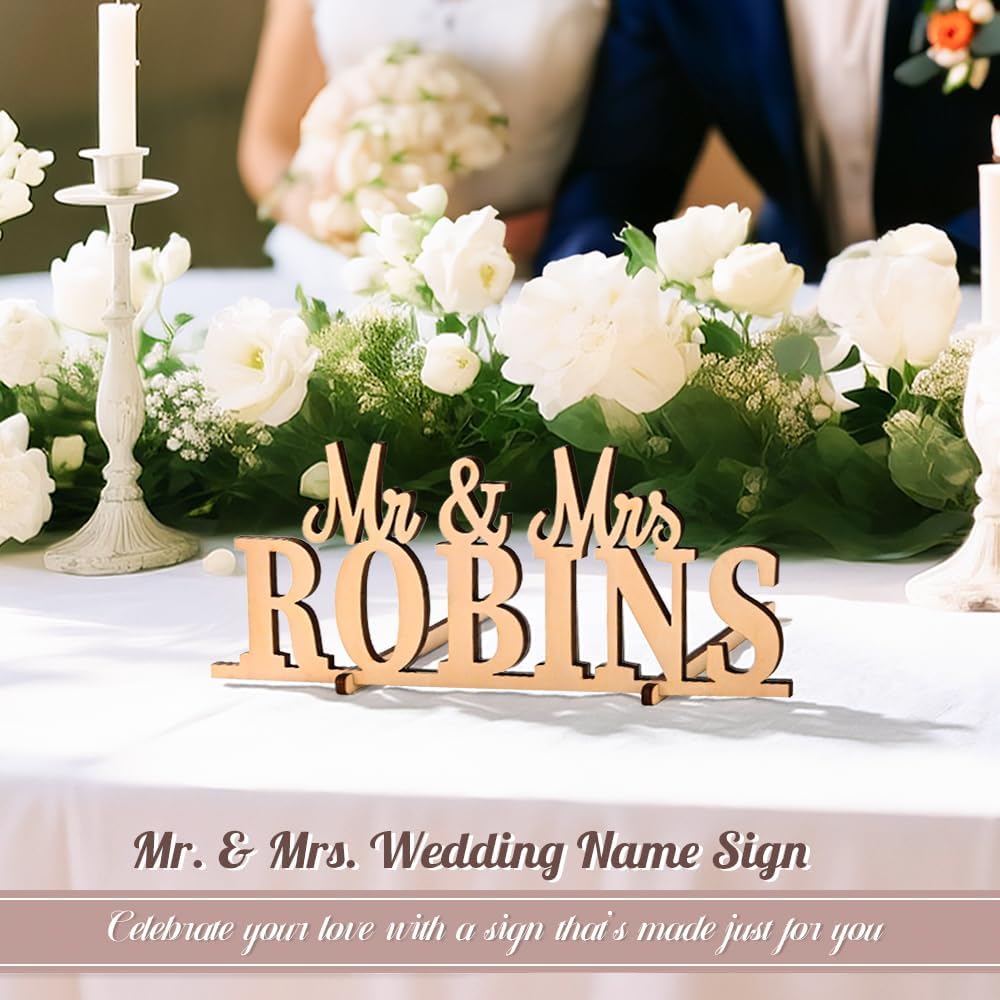 callie Personalized Mr and Mrs Wedding Table Name Sign, Custom Wooden Acrylic Table Decor for Wedding, Bridal Shower Party