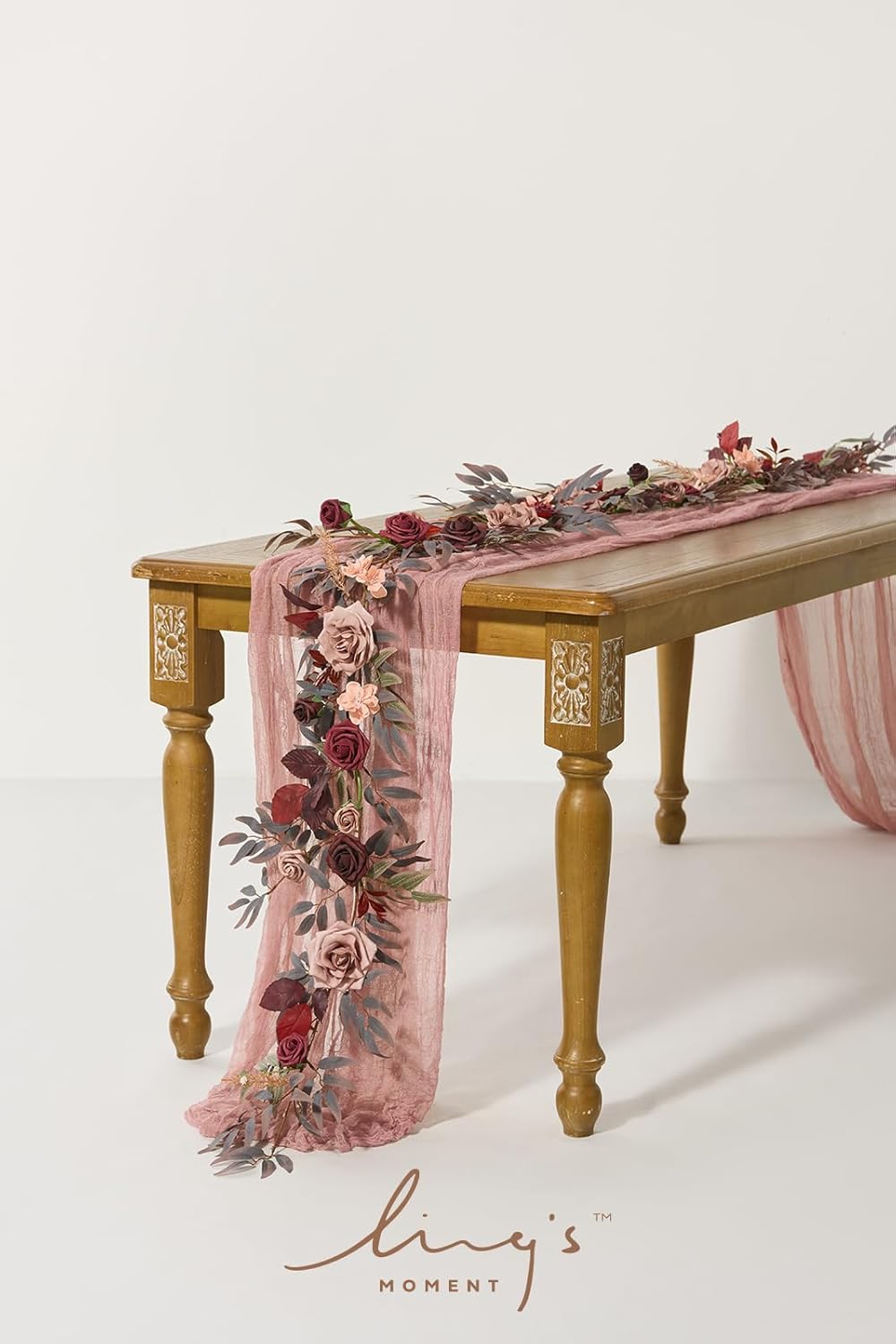 Ling's moment 5FT Burgundy Artificial Flower Garland Maroon Rose Floral Garland Arch Flowers Vine for Wedding Party Backdrop Decor Home Mantel Table Centerpieces Decorations Dusty Rose