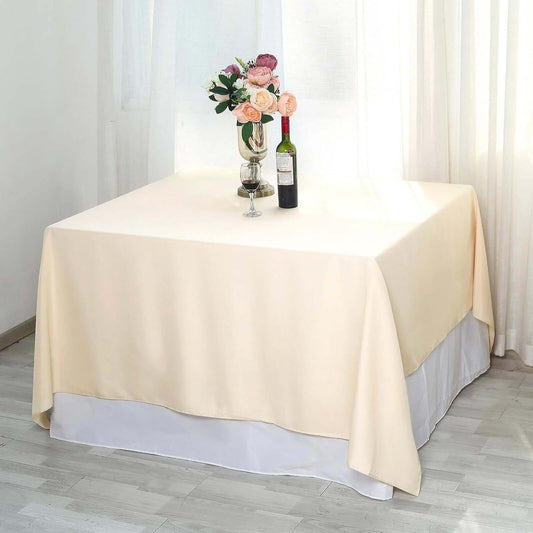 Efavormart 90" Beige Wholesale Linens Polyester Square Linen Tablecloth for Kitchen Dining Catering Wedding Birthday Party Events