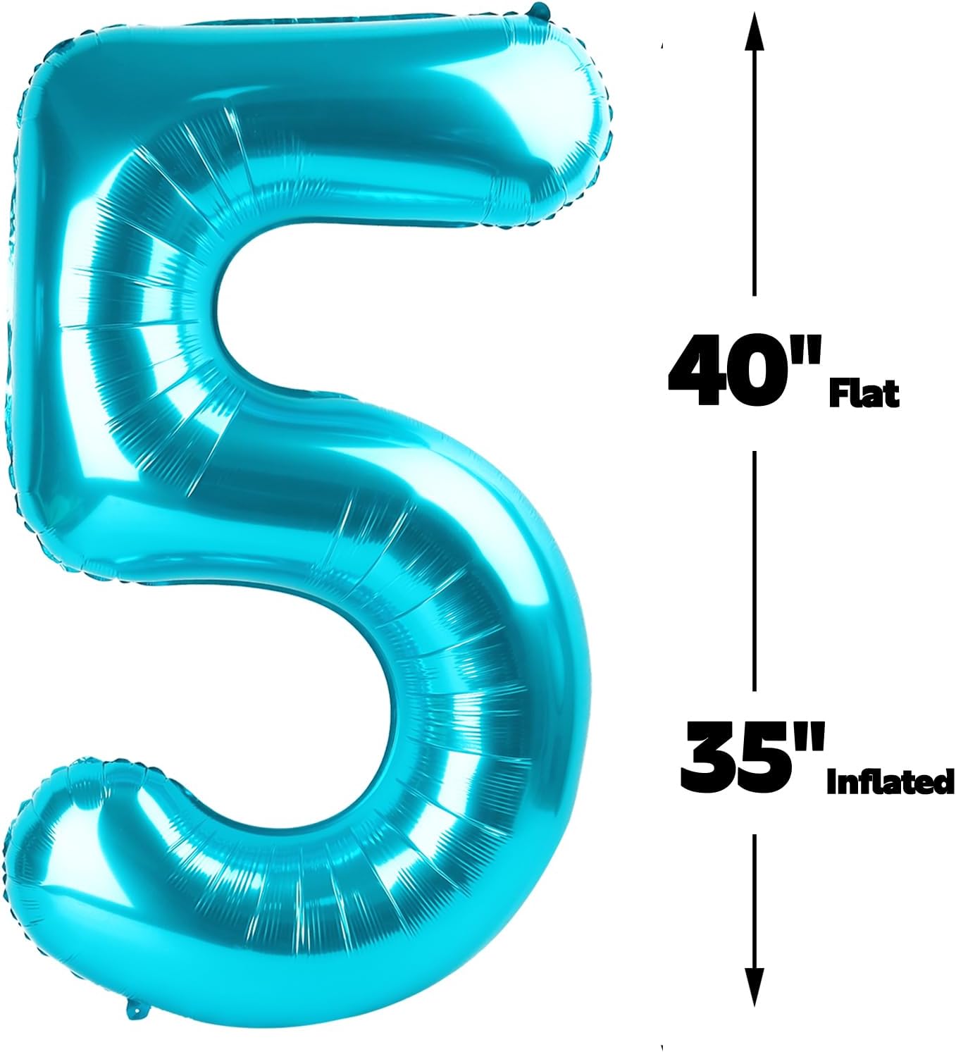 Large Blue 40 Inch Birthday Number 5 Balloon, Blue Five 5th 15 25 35 50 55 Birthday Anniversary Celebration Decorations, Foil Mylar Helium Numbers 5 Balloons Girl Boy Party Supplies