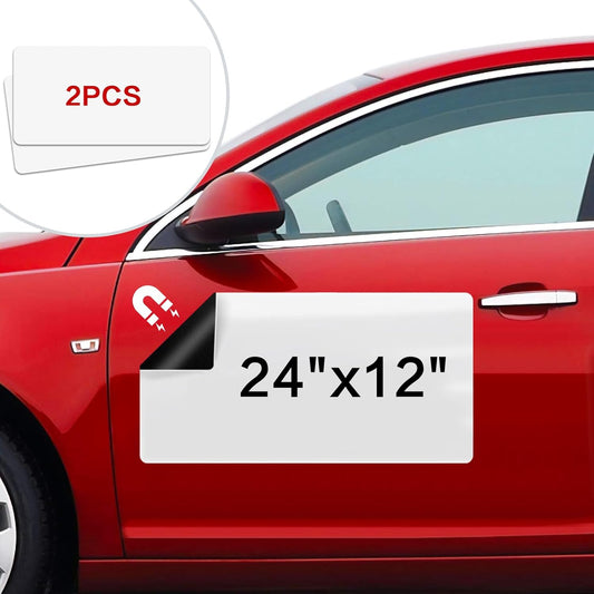 Thaibear Blank Car Magnets, 24" x 12", 2 Pack Car Door Magnets Signs for Vehicle, Rounded Corners Blank White Flexible Magnet Sheet Stickers for Car to Advertise Business and Personalized Decal