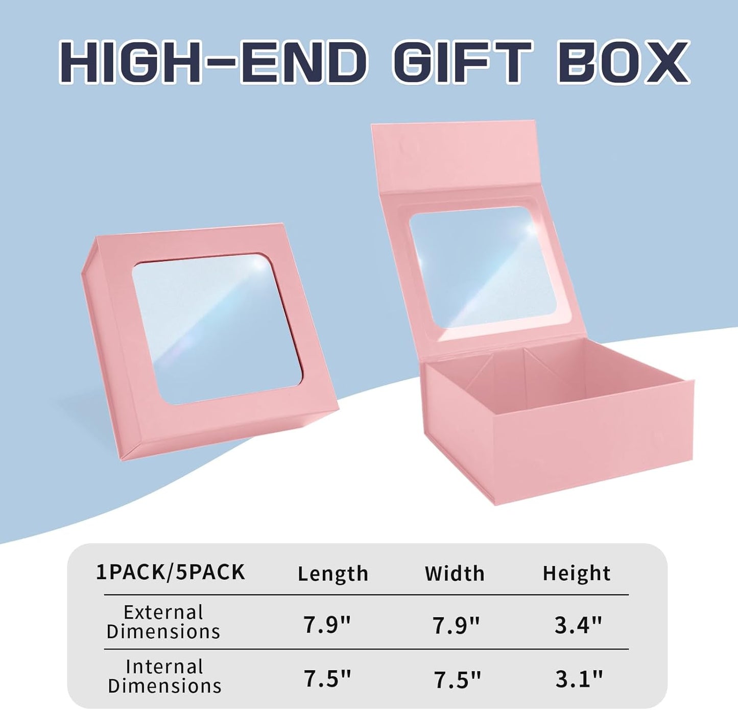 TIACABO Pink Gift Box with Window,7.5"x7.5"x3.1" Bridesmaid Boxe for Gifts Giving,Birthday Gift Boxes with Magnetic,Closure Lid Gifts Boxes for Presents,Cute Box,Luxury for Gift Packaging